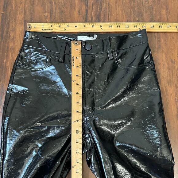GOOD AMERICAN Faux Leather Pants Black Glossy Crackled HR Flare NWT - Picture 14 of 16